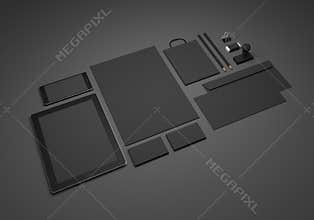 Black 3D illustration brand stationery mockup