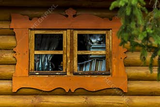Hut and old window with curtain
