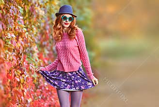 Fall Fashion. Girl Stylish Autumn Outfit. Outdoor