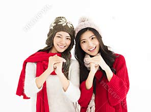 chinese new year.young woman with congratulation gesture