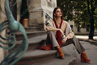 Fashion Model In Street. Beautiful Woman In Fashionable Clothes