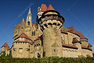 Beautiful medieval Kreuzenstein castle in Leobendorf village. Near Vienna, Austria - Europe. Autumn day.