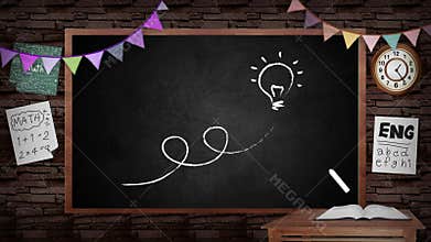 Animation of creative school blackboard background. School blackboard with classroom interior design.