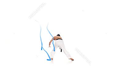 Karate man with a energy line. White background