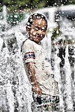 Having fun in summer fountain