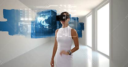 Businesswoman using virtual reality glasses