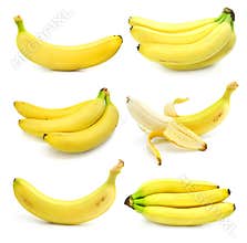 Collection of fruits banana isolated on white