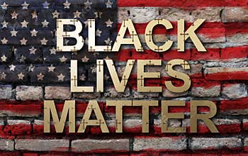 Black lives matter slogan on American flag