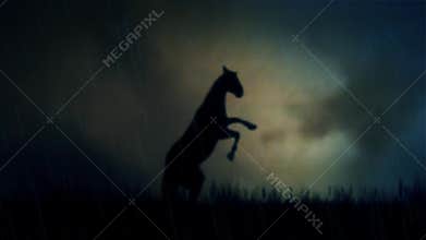 An Epic Stallion Horse Standing on a Field Under a Lightning Storm
