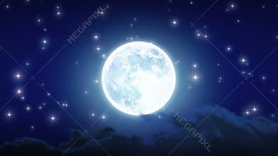 Beautiful Moon Shine with Stars and Clouds. Looped animation. HD 1080