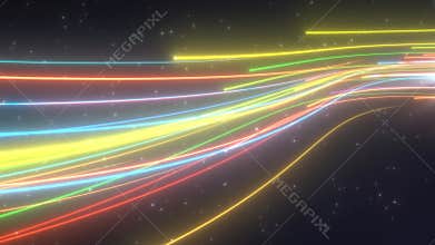Abstract Rainbow Light Trail Curve Streams Flow and Glowing Stars - 4K Seamless Loop Motion Background Animation