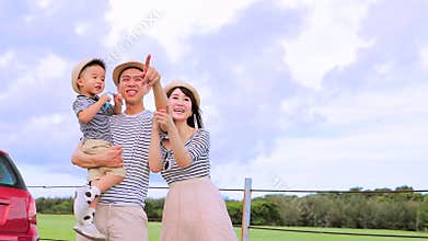 Happy family on  road trip and enjoy summer vacation