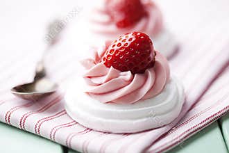 Strawberry meringue pavlova