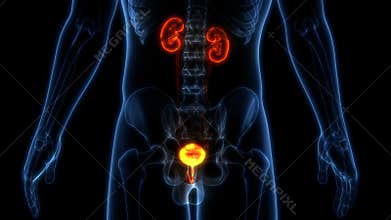 Human urinary System Kidneys with Bladder Anatomy Animation Concept