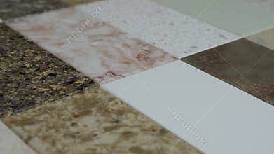 Granite and Marble Countertops. These natural stone samples made of granite and marble can be used as flooring tiles