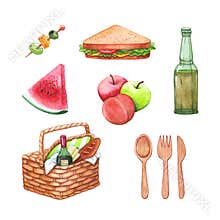 Picnic basket with food, drink and cuttlery