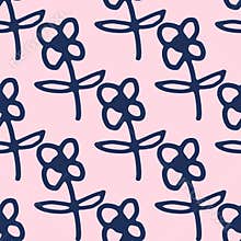 Seamless pattern with cute flowers on pink background. Simple style. Doodle floral wallpaper