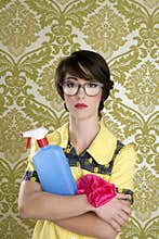 Housewife nerd retro cleaning chores equipment
