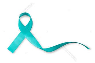 Teal ribbon awareness isolated on white clipping path for Ovarian Cancer, Polycystic Ovarian Syndrome PCOS disease