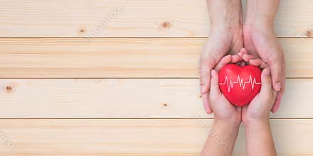 Life and health insurance, pediactric nursing care and childhood cardiovascular heart disease, healthcare concept with child