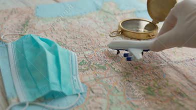 Travel agency theme. Planning trip during virus covid corona quarantine