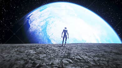 Alien on the moon. Ufo concept. 3d rendering.