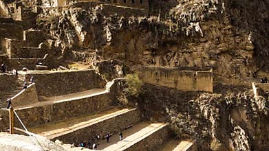 Ollantaytambo/Peru: tourists exploring the ruins of archaeological park, on the Sacred valley of incas