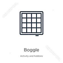 Boggle icon. Thin linear boggle outline icon isolated on white background from activity and hobbies collection. Line vector sign,