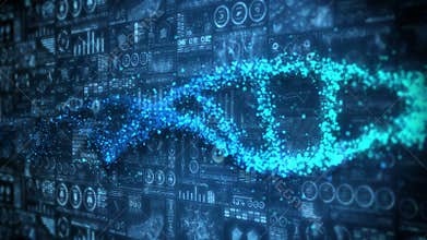 DNA helix molecule loop animation. DNA chromosome concept. Hologram elements of digital data chart. Medical. Future design.