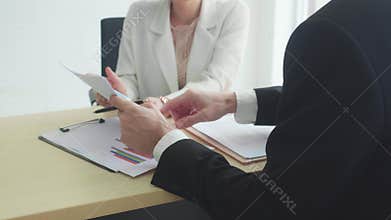 Business team meeting about report analysis statistics and profit of financial