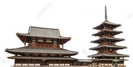 Horyu - ji temple Nara, Japan isolated on white background