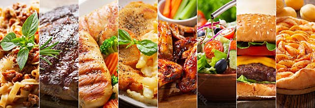 Collage of various types meals