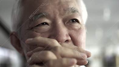 Asian senior elder man happy expression with wedding gold ring on left hand