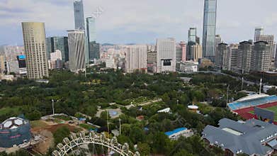 Aerial shot of dalian city center