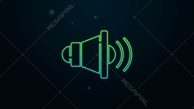 Glowing neon line Speaker volume, audio voice sound symbol, media music icon isolated on black background. 4K Video