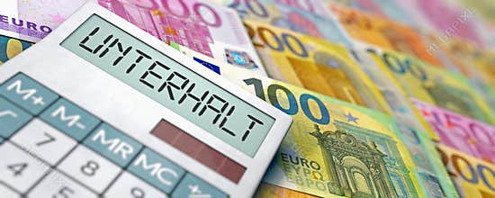 Calculator with the German word `Unterhalt` alimony on a lot of Euro