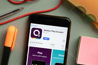 New York, USA - 29 September 2020: Quizizz mobile app logo on phone screen close up, Illustrative Editorial