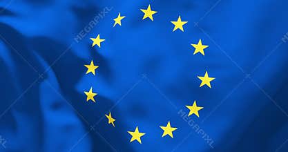 Slow motion European Union flag waving in the air