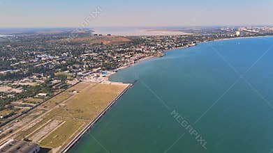 Aerial view of industrial area and Coastline of Odessa city
