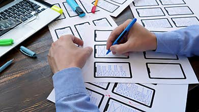The developer creates UI user interface design for a mobile application.