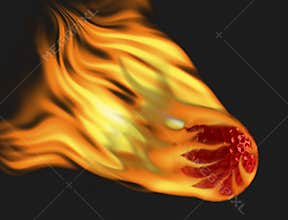 Red golf ball on fire