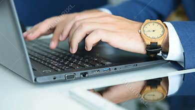 Hands Businessman Working On Laptop