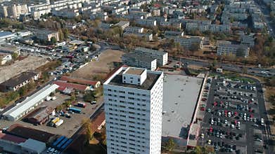Aerial footage showing apartments tower block in Ploiesti Romania