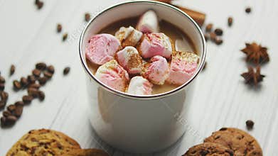 Cup of hot chocolate or cacao with marshmallows
