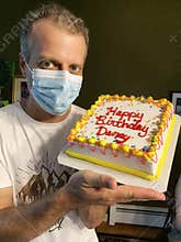 Indoors covid quarantine birthday cake celebration