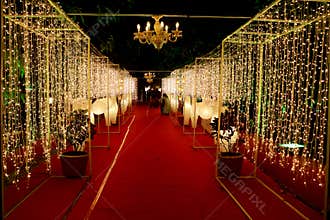 wedding reception entrance with small glowing light