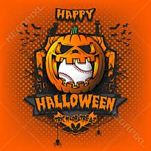 Happy Halloween. Baseball ball inside pumpkin
