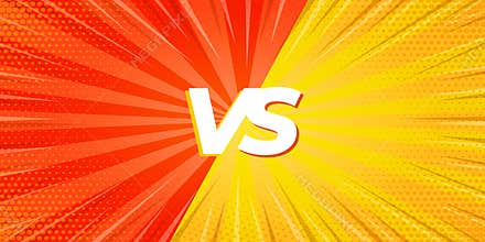 VS versus background, confrontation, red and yellow shiny pop art background, light blast sparkle template, blank layout template