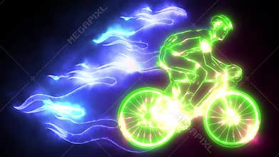Flaming Trail of Bicycle Race Silhouette video animation