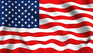 American flag waving in the wind isolated USA